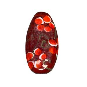 Vintage Lampwork Red Glass Bead with White & Green Floral Design